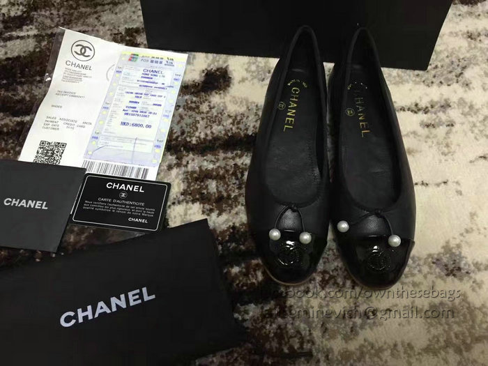 Chanel Lambskin Ballet Flats Black Cap Toe CH1620