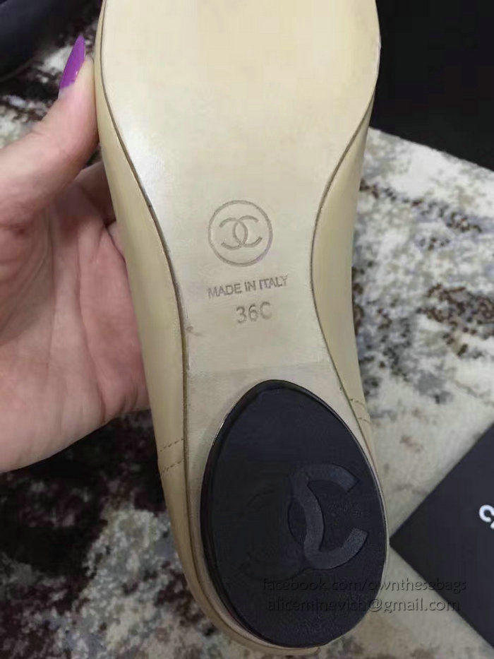 Chanel Tan Lambskin Ballet Flats Black Cap Toe CH1620