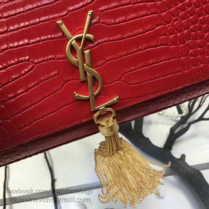 Saint Laurent Medium Kate Monogram Tassel Croco Leather Shoulder Bag Red Y121230