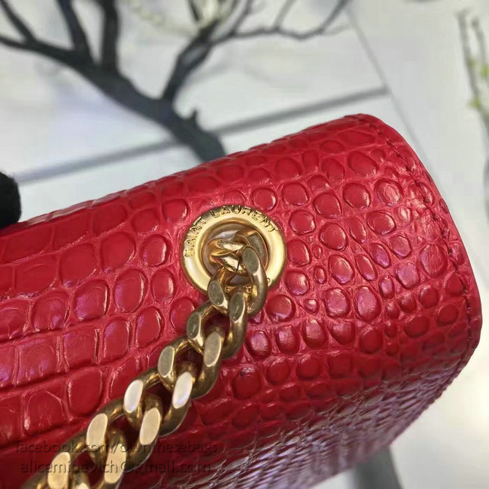 Saint Laurent Medium Kate Monogram Tassel Croco Leather Shoulder Bag Red Y121230