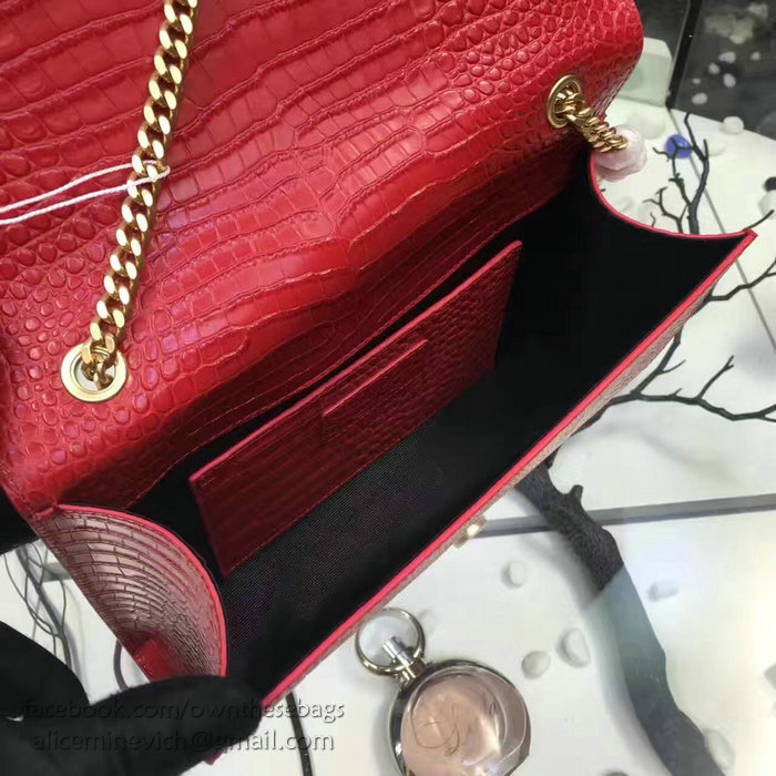 Saint Laurent Medium Kate Monogram Tassel Croco Leather Shoulder Bag Red Y121230