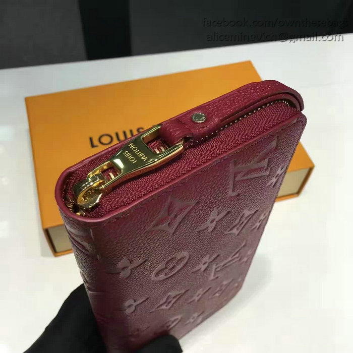 Louis Vuitton Monogram Empreinte Zippy Long Wallet Burgundy M60571