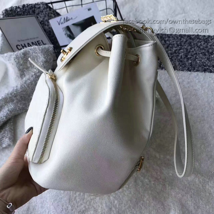 Chanel Grained Calfskin Backpack White A93748