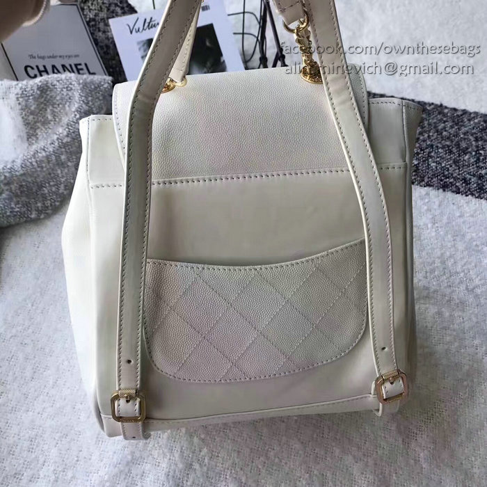 Chanel Grained Calfskin Backpack White A93748