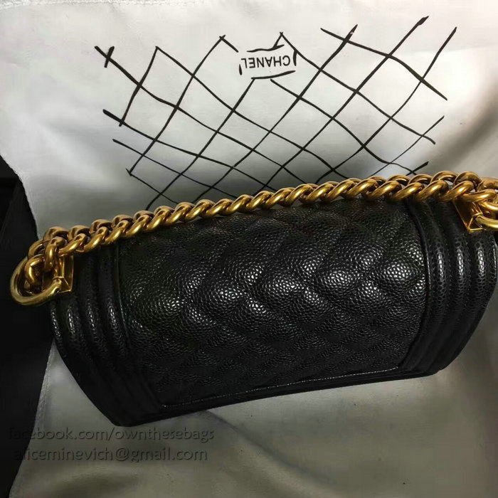 Chanel Small Quilted Caviar Boy Bag Black Gold A13043