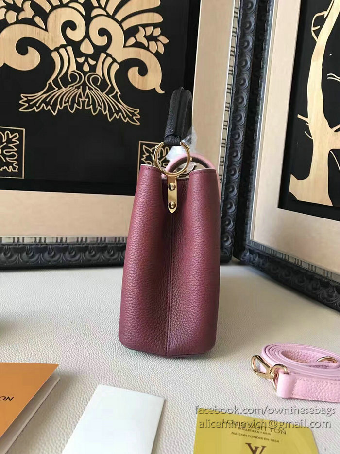 Louis Vuitton Taurillon Leather Capucines PM Burgundy and Pink M42237