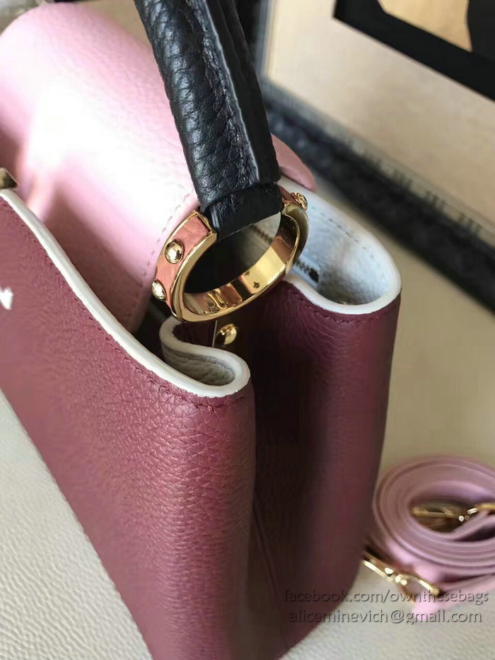 Louis Vuitton Taurillon Leather Capucines PM Burgundy and Pink M42237