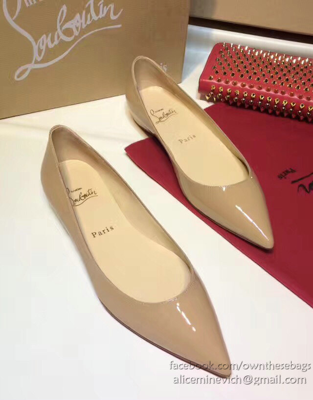 Christian Louboutin Patent Leather Pointed-toe Flat Beige CL003