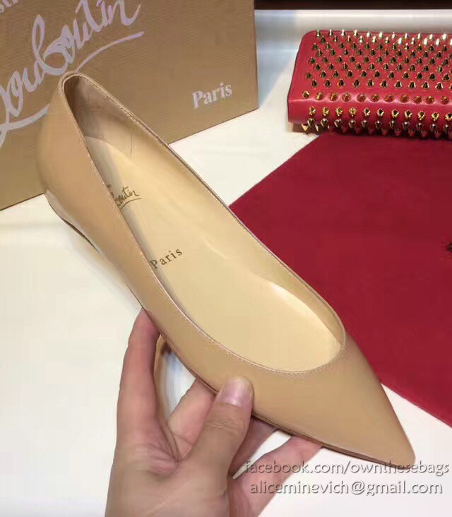 Christian Louboutin Patent Leather Pointed-toe Flat Beige CL003