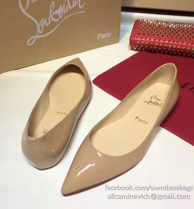 Christian Louboutin Patent Leather Pointed-toe Flat Beige CL003