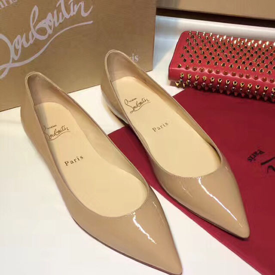 Christian Louboutin Patent Leather Pointed-toe Flat Beige CL003