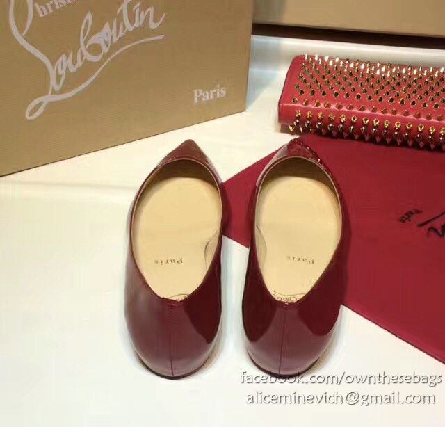 Christian Louboutin Patent Leather Pointed-toe Flat Burgundy CL003