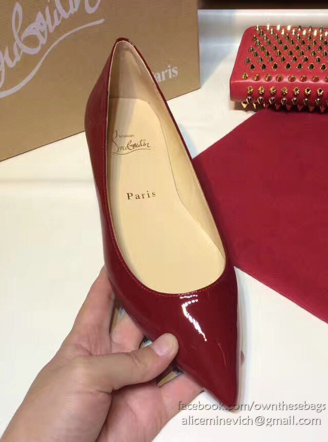 Christian Louboutin Patent Leather Pointed-toe Flat Burgundy CL003