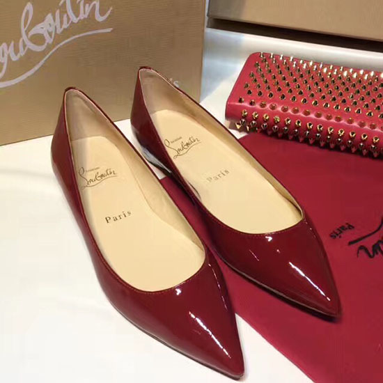 Christian Louboutin Patent Leather Pointed-toe Flat Burgundy CL003