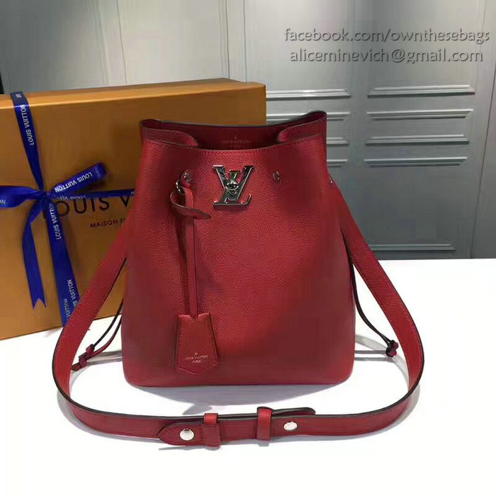 Louis Vuitton Soft Calfskin Lockme Bucket Red M54677