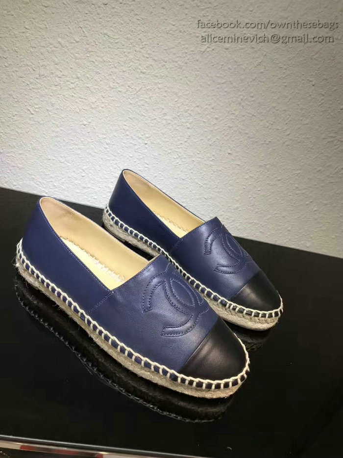 Chanel CC Lambskin Espadrille Flat Blue CH0731