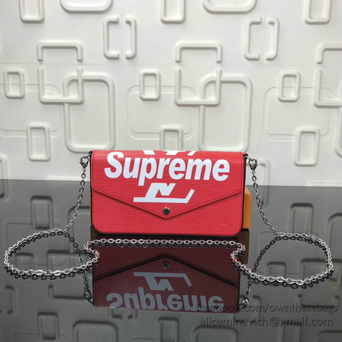 Louis Vuitton Supreme X Felicie Chain Wallet Red M61276