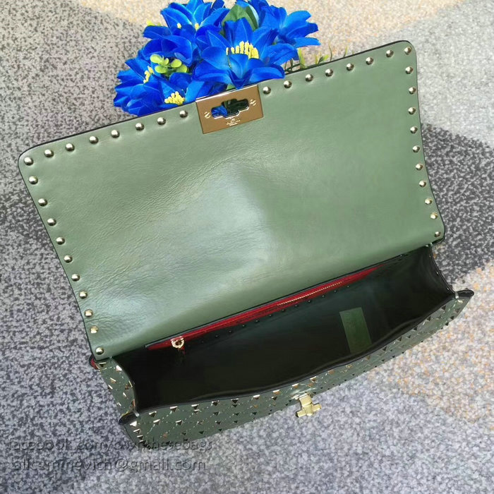 Valentino Lambskin Garavani Rockstud Spike Chain Bag Green V0121