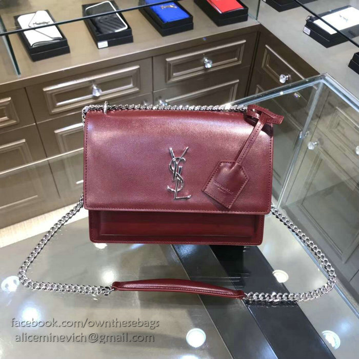 Saint Laurent Medium Sunset Monogram Bag Burgundy 442906