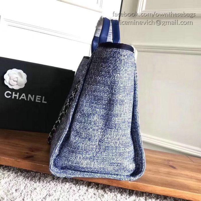 Chanel Canvas Large Deauville Shopping Bag Blue A15034