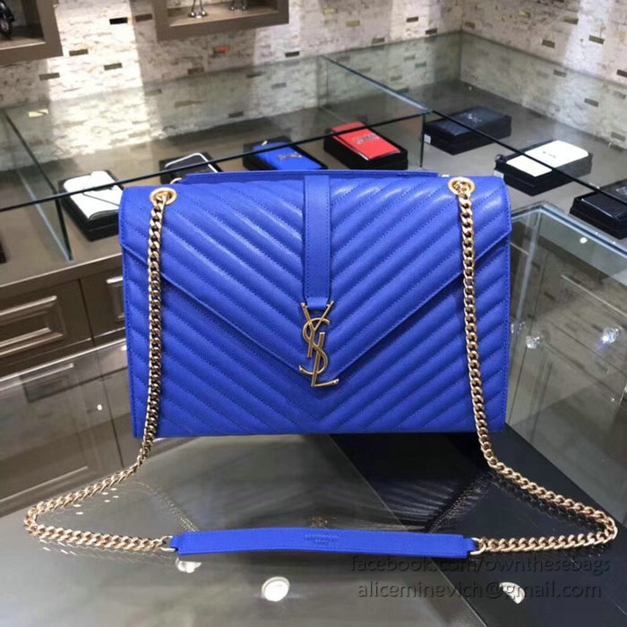 Saint Laurent Large Grained Matelasse Shoulder Bag Blue 396910