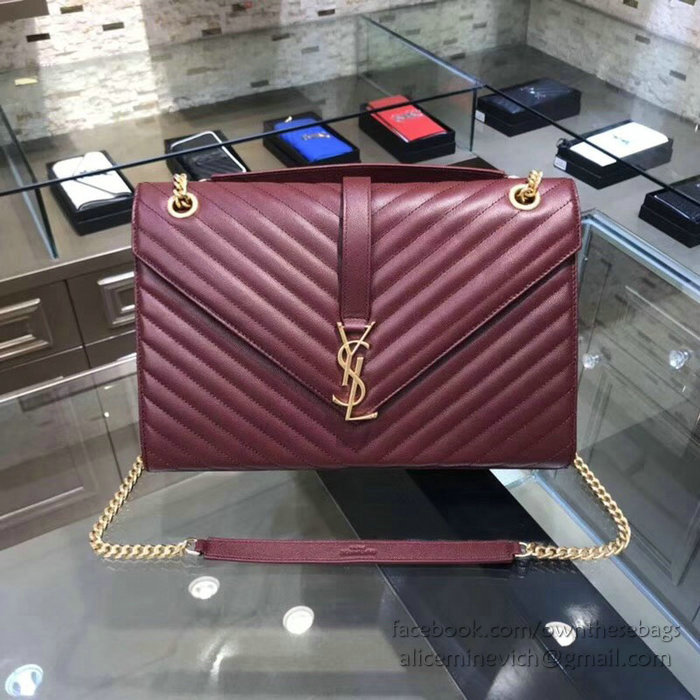 Saint Laurent Large Grained Matelasse Shoulder Bag Burgundy 396910