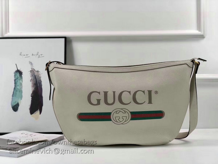 Gucci Print Half-moon Hobo Bag White 523588