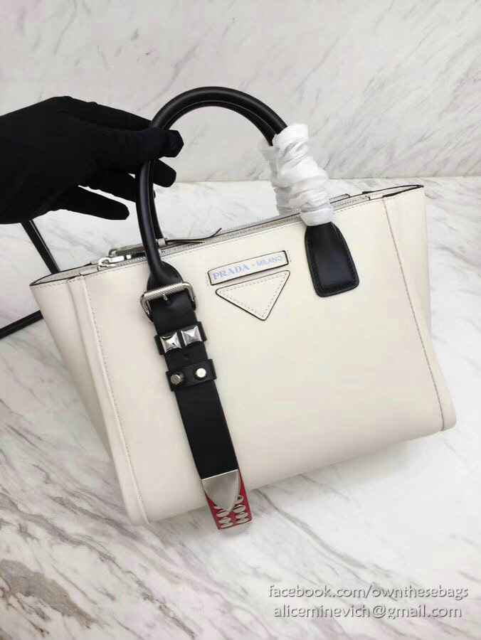 Prada Concept Leather Handbag White 1BA175