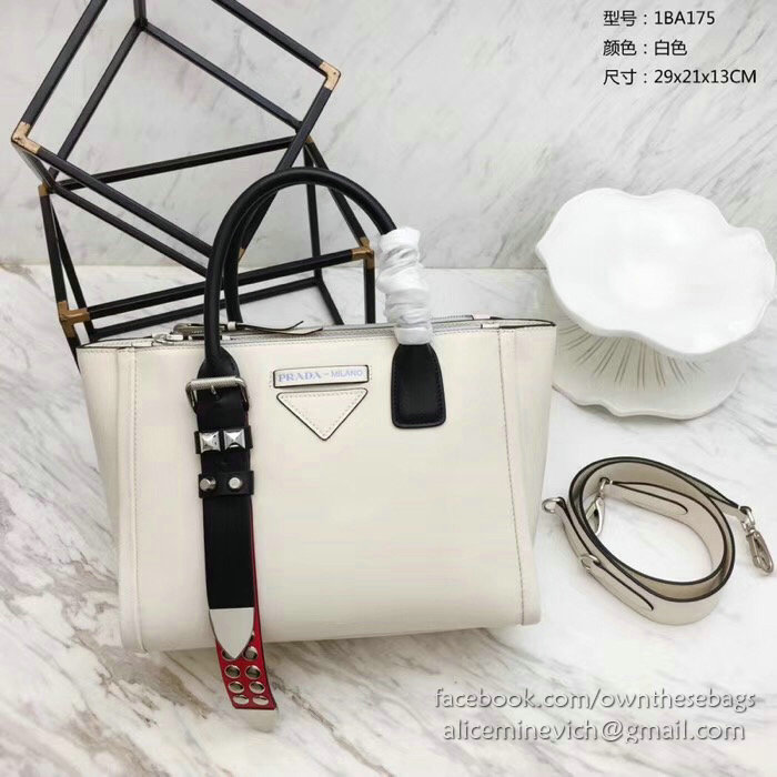 Prada Concept Leather Handbag White 1BA175