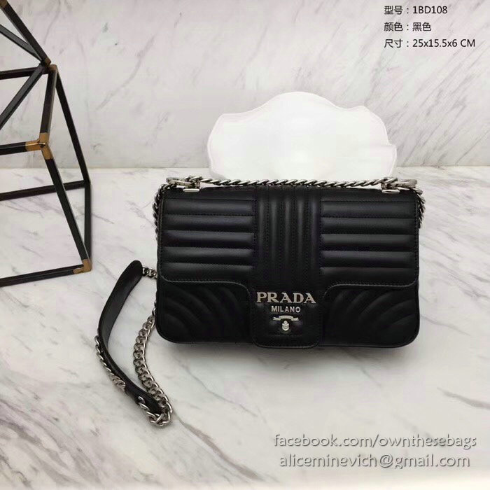 Prada Diagramme Leather Shoulder Bag Black 1BD108