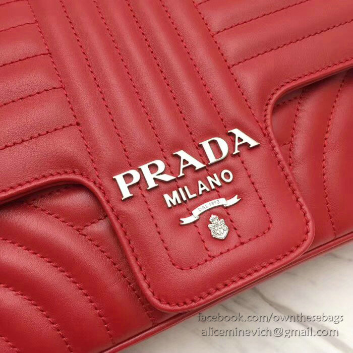 Prada Diagramme Leather Shoulder Bag Red 1BD108