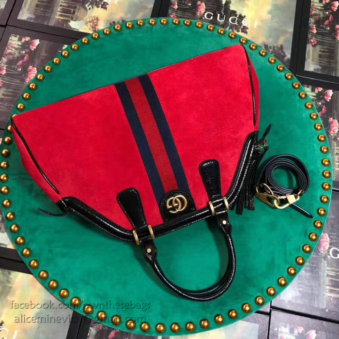 Gucci Re(Belle) Suede Medium Top Handle Bag Red 516459