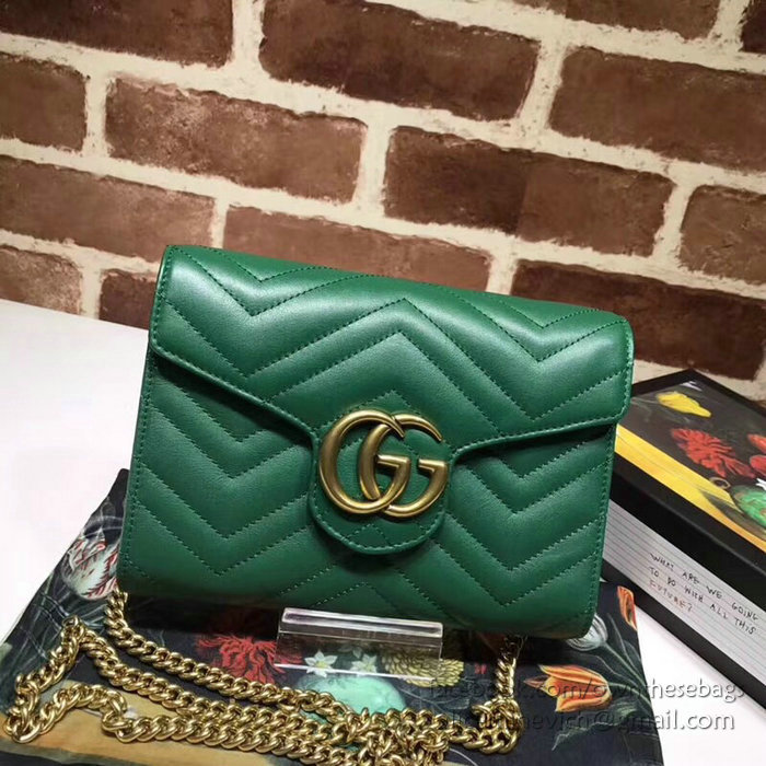 Gucci GG Marmont Leather Chain Wallet Green 474575