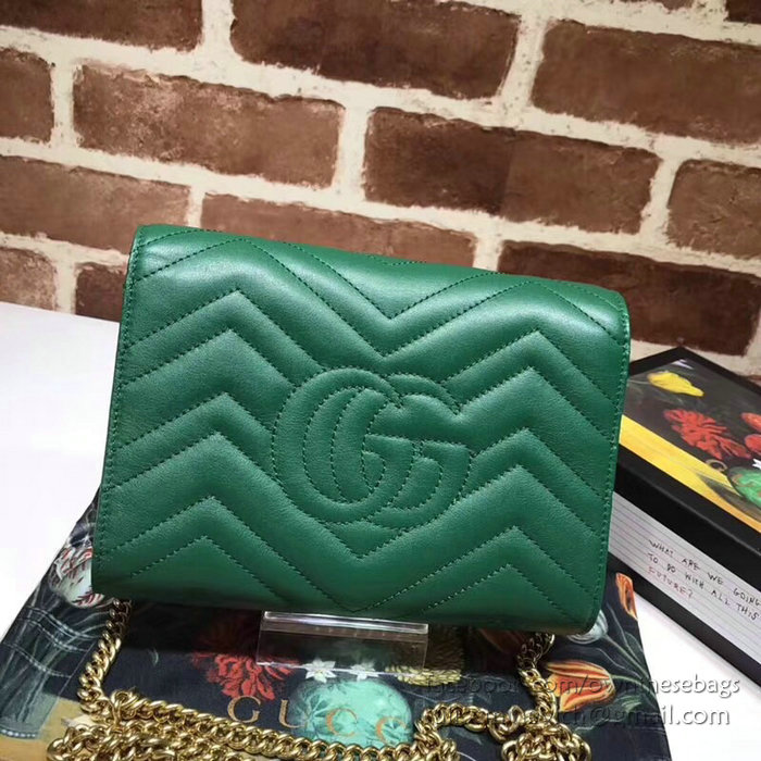 Gucci GG Marmont Leather Chain Wallet Green 474575