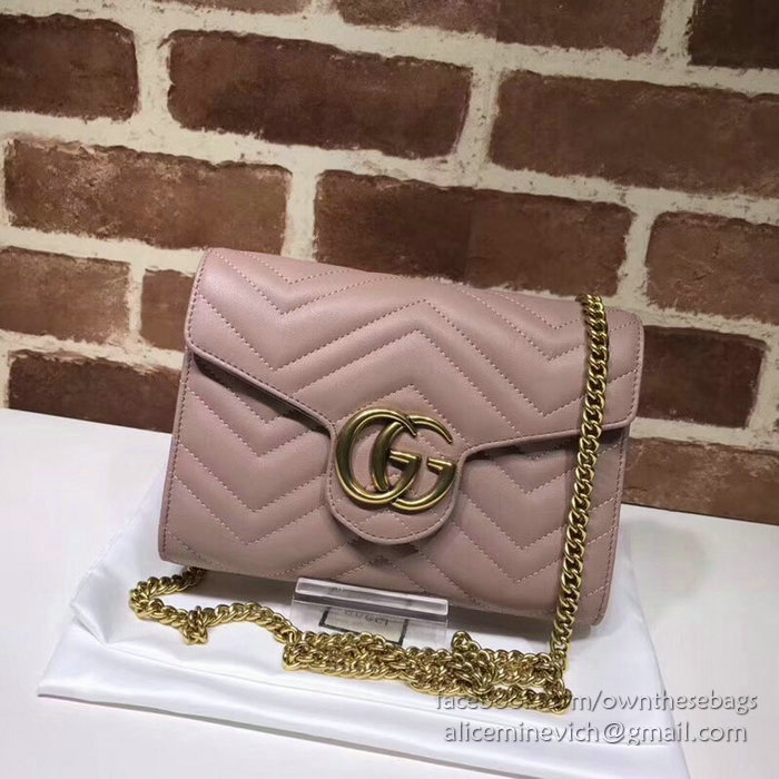 Gucci GG Marmont Leather Chain Wallet Nude 474575