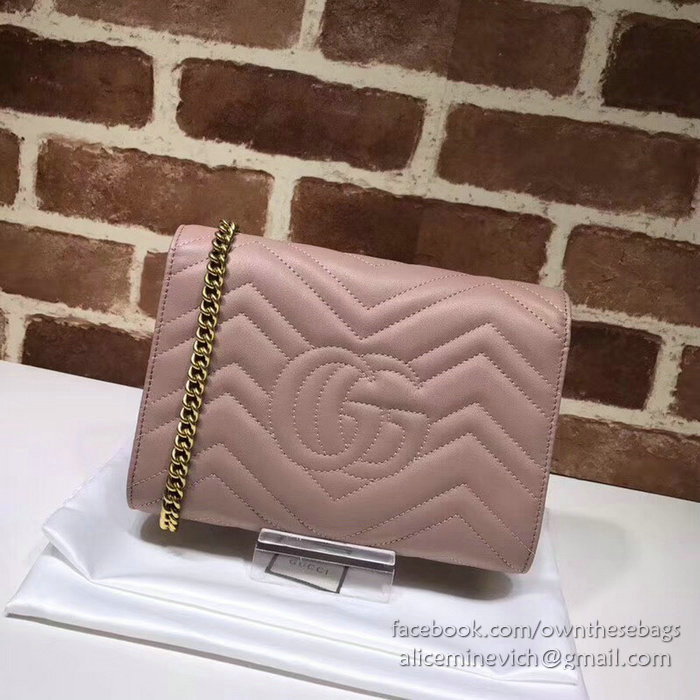 Gucci GG Marmont Leather Chain Wallet Nude 474575