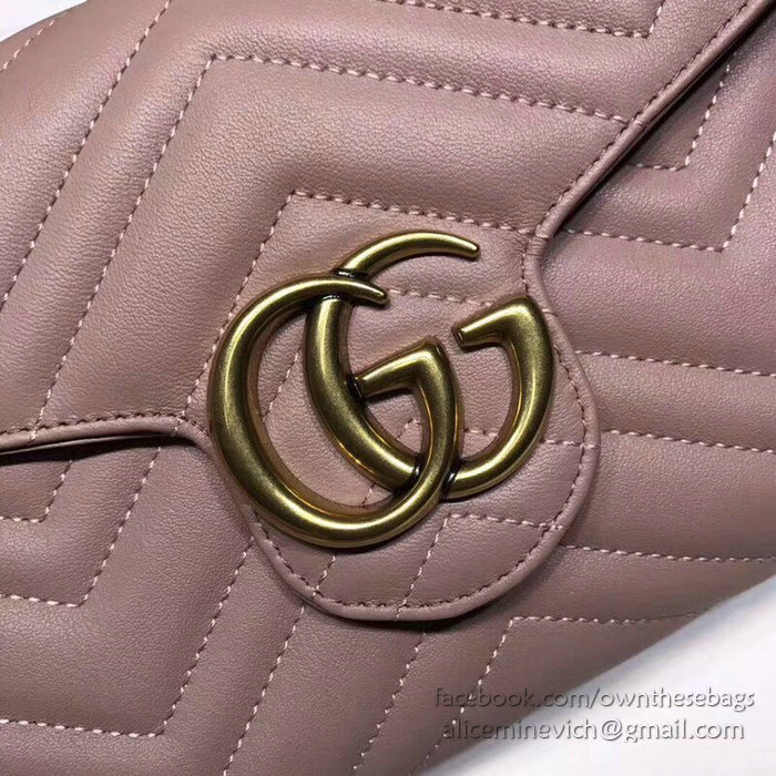 Gucci GG Marmont Leather Chain Wallet Nude 474575