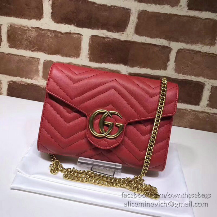 Gucci GG Marmont Leather Chain Wallet Red 474575