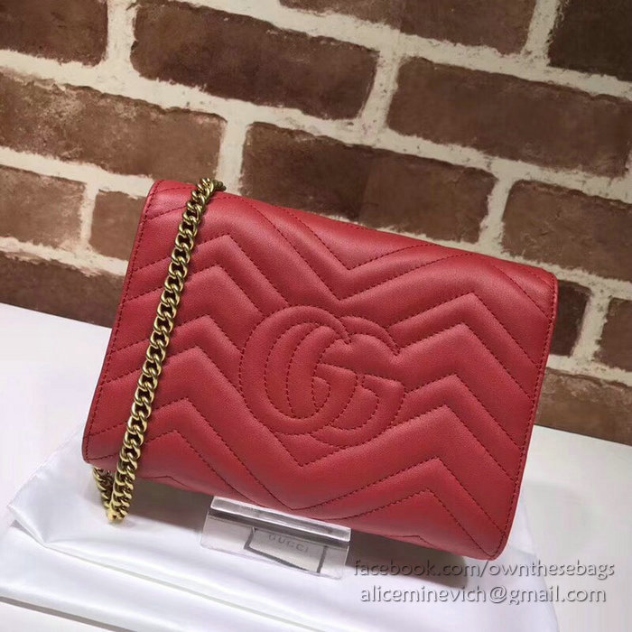 Gucci GG Marmont Leather Chain Wallet Red 474575