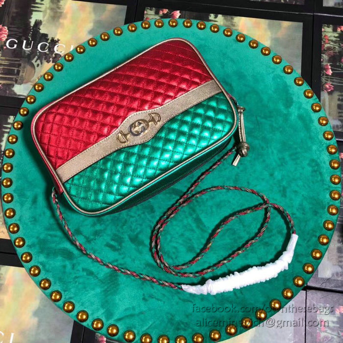 Gucci Laminated Leather Small Shoulder Bag Green and Red 541061