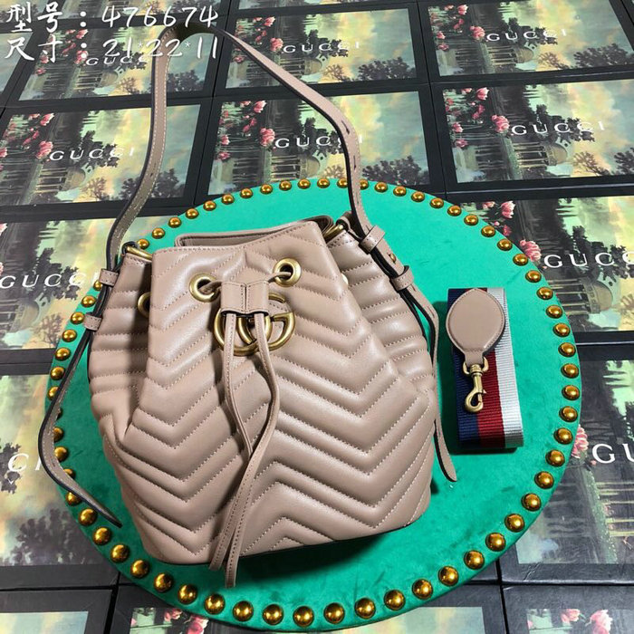 Gucci GG Marmont Leather Bucket Bag Nude 476674