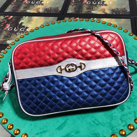 Gucci Laminated Leather Small Shoulder Bag Red and Blue 541061