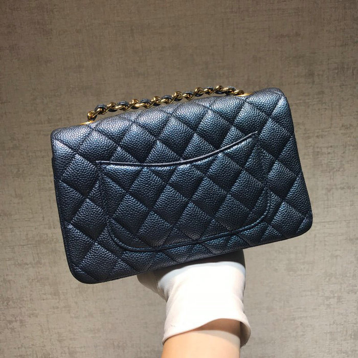 Classic Chanel Caviar Leather Small Flap Bag Blue with Gold Hardware CF1116