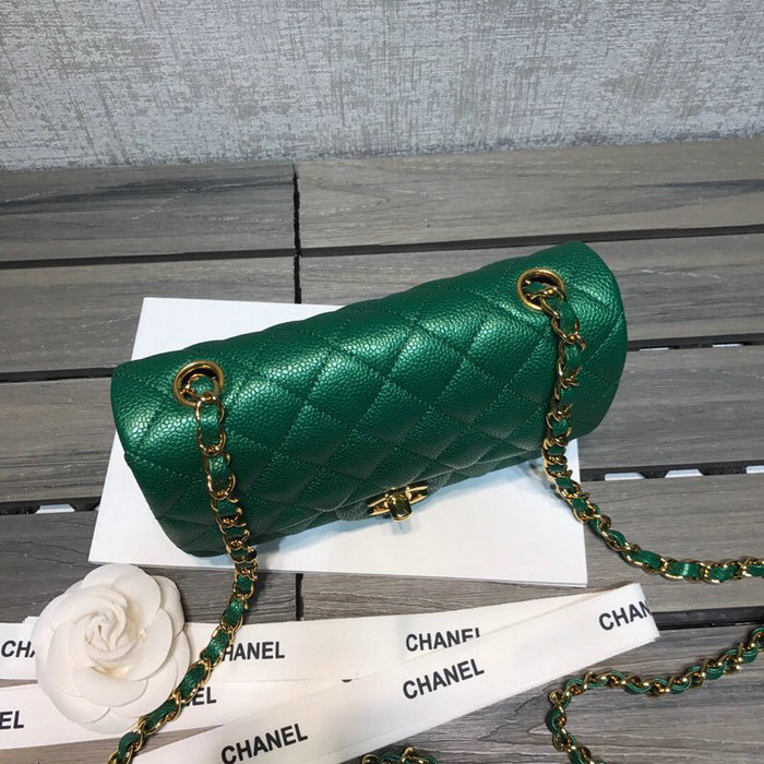 Classic Chanel Caviar Leather Small Flap Bag Green with Gold Hardware CF1116