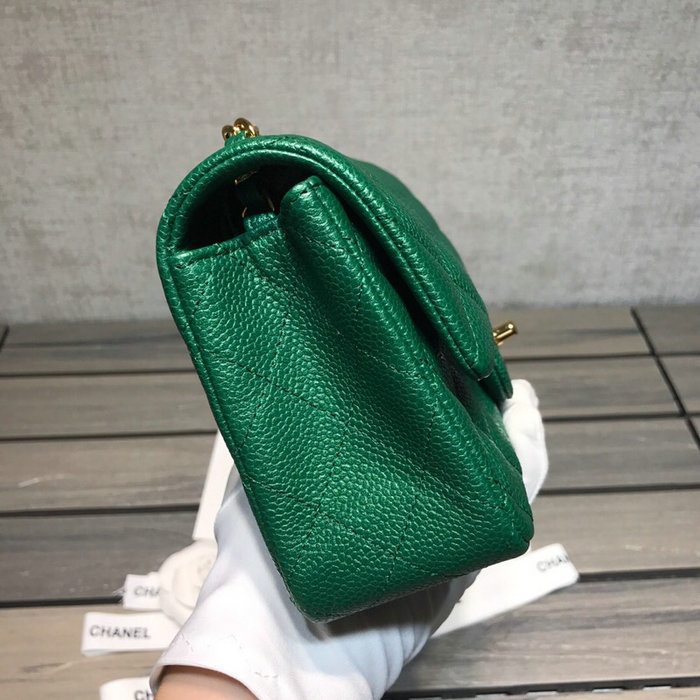 Classic Chanel Caviar Leather Small Flap Bag Green with Gold Hardware CF1116