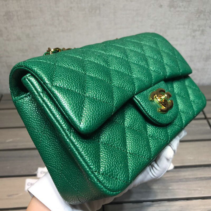 Classic Chanel Caviar Leather Small Flap Bag Green with Gold Hardware CF1116