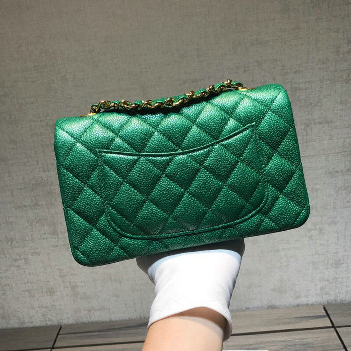 Classic Chanel Caviar Leather Small Flap Bag Green with Gold Hardware CF1116