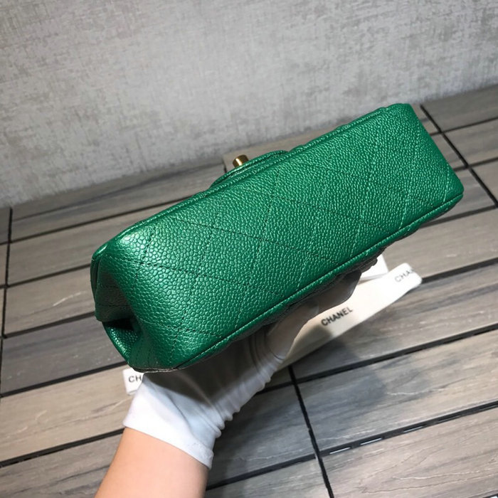 Classic Chanel Caviar Leather Small Flap Bag Green with Gold Hardware CF1116