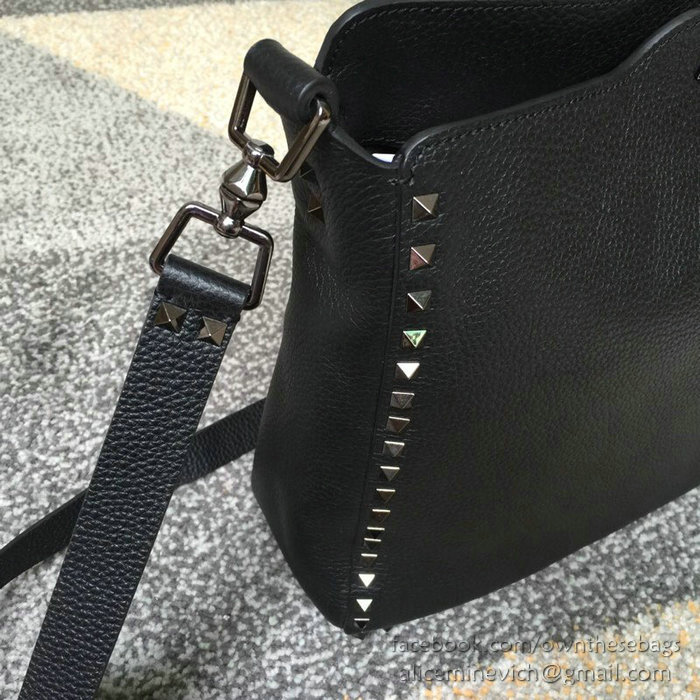 Valentino Soft Calfskin Hobo Bag Black with Black Spikes V50031