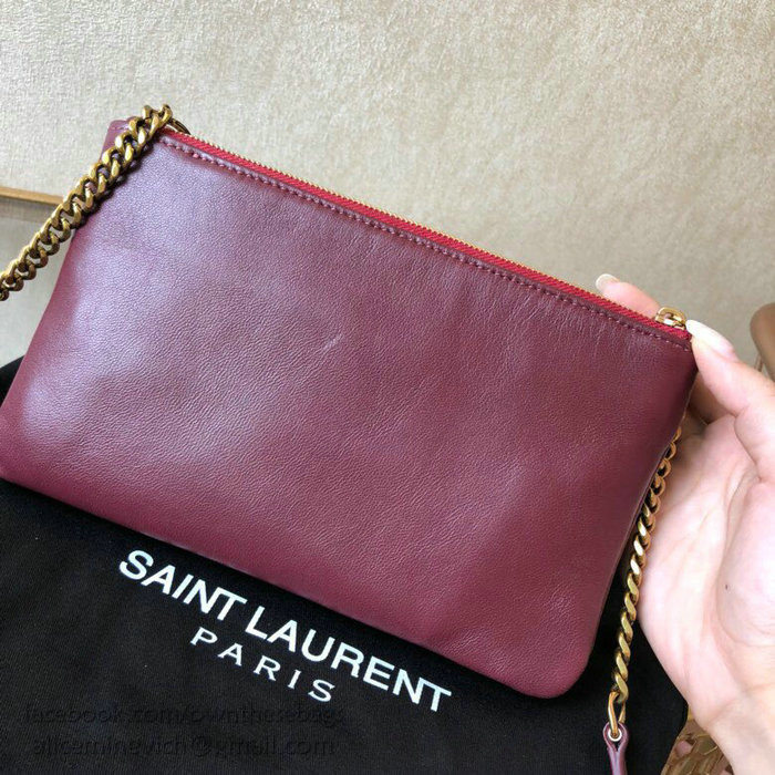 Saint Laurent Lambskin Jamie Chain Wallet Burgundy 517614